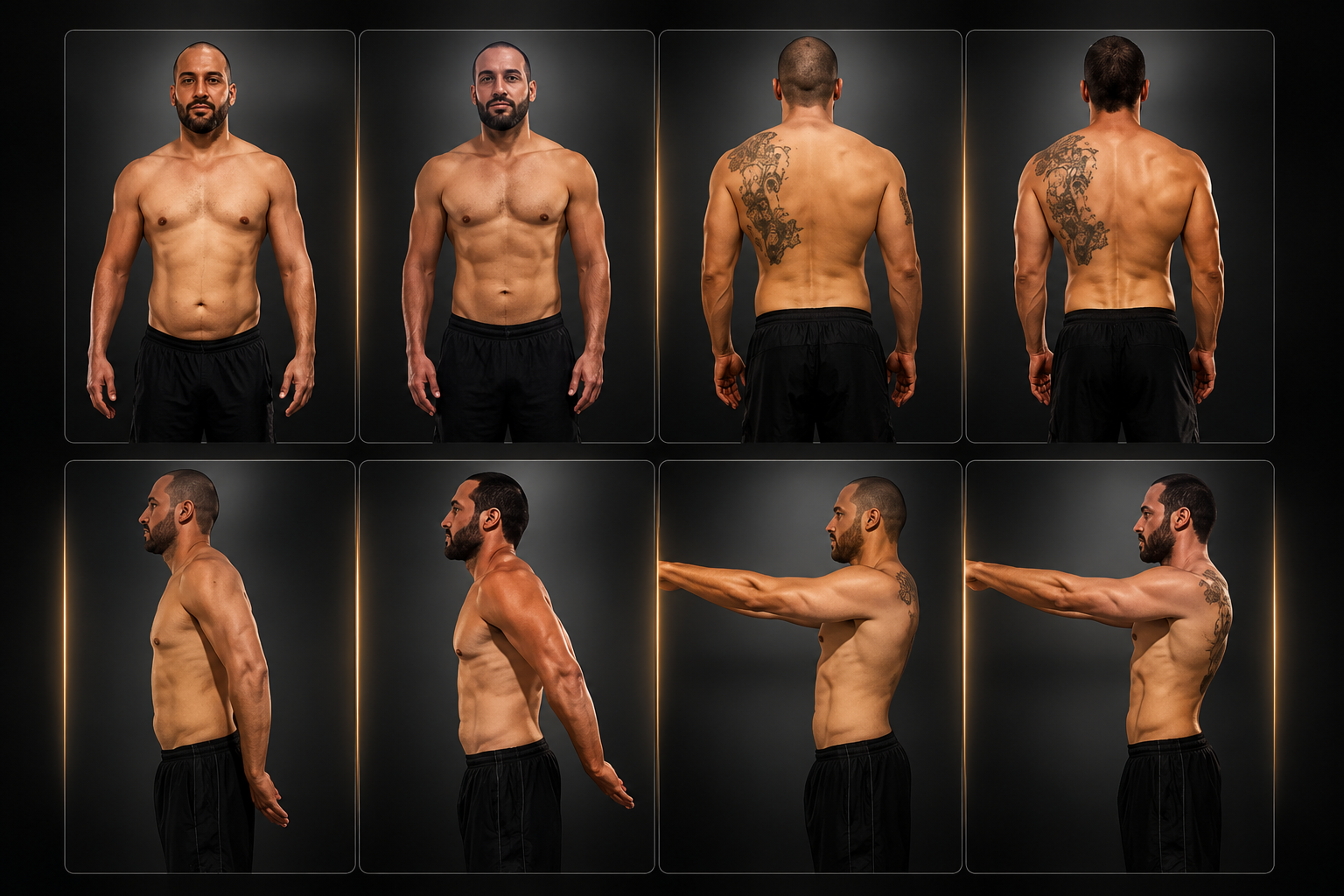 Aluno – antes e depois (frente, costas e perfil)